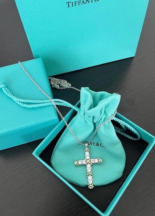 Подвеска крест тиффани цирконы посеребрение