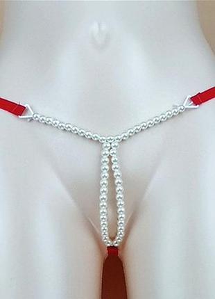 Трусы с бусами красные эротические - размер универсальный, (на резинке)