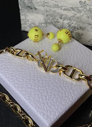 Подвеска цепь диор позолота 18 к и сережки диор ярко желтые (можно по отдельности)