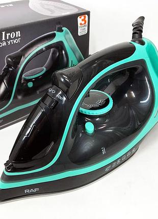 Утюг паровой raf r.1250 с керамической подошвой и функцией самоочистки 2200 вт. цвет: синий
