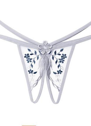 Трусики с вырезом белые эротические - размер универсальный, резинка тянется до 85см