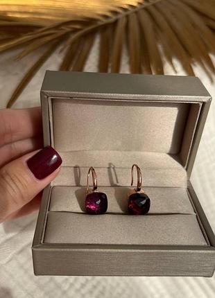 Серьги помеллато камень винного оттенка розовое золото