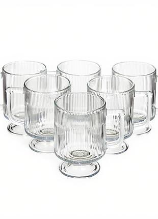 Набор стеклянных чашек 300 мл (6 шт) из рифленого стекла hp-19-l7