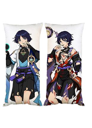 Подушка мандрівник скарамучча геншин імпакт genshin impact двостороння 30х50 см (pp0759)