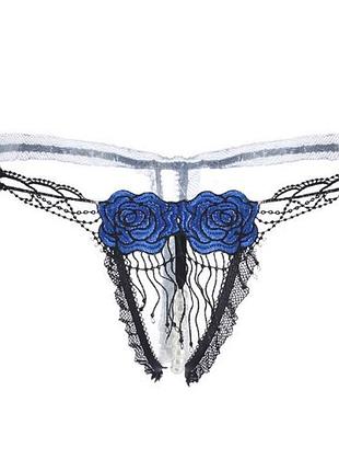 Трусы с бусами и разрезом синие - размер универсальный, резинка до 80см