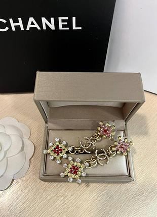 Сережки шанель циркони позолота 18 к/довгі вінтажні сережки