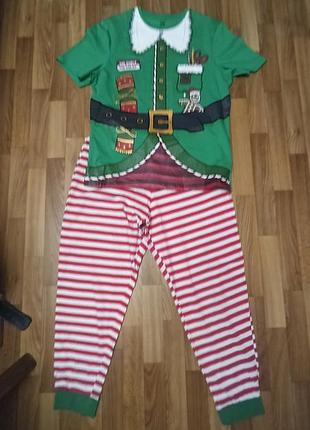 Новогодняя пижама стиля санты хлопок трикотаж комплект женской пижамы, стилизован под костюм эльфа