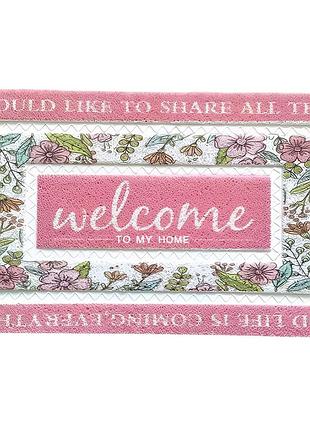 Прихожий коврик 60х40 см welcome с цветочным принтом розовый hp-47-1p