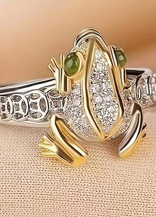 Оригінальна каблучка з жабкою і камінчиками, розмір 17,18