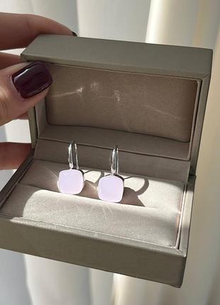 Серьги помеллато посеребрение / сережки с нежным розовым камнем