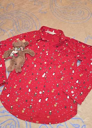 Рождественская рубашка детская h&amp;m на 5-6 лет, 116 см, праздничная рубашка, новогодняя рубашка