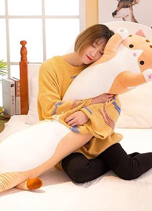 Мягкая игрушка подушка кот батон, 130 см, коричневая