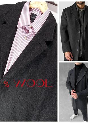Шикарное натуральное шерстяное стильное мужское пальто шерсть полупальто