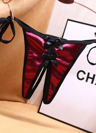 Трусики с разрезом шелковые женские универсальный бордово-черный