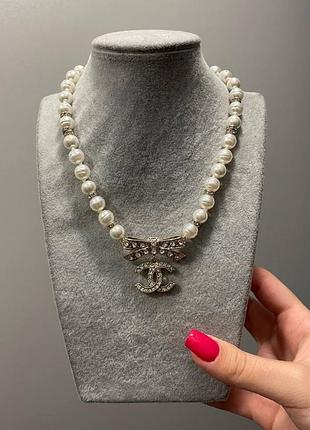 Подвеска жемчуг цирконы позолота 18 к / жемчужная подвеска - чокер