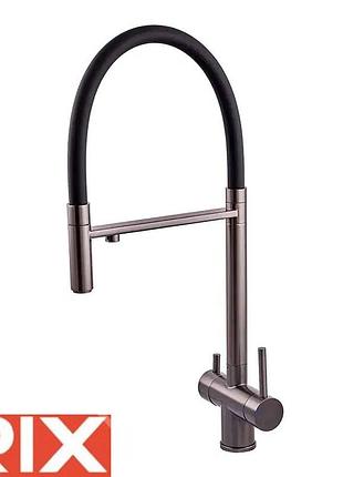 Смеситель для кухни ухо rix kit (chr-021) reflector black graphite, sus304 с силиконовым изливом и краном под