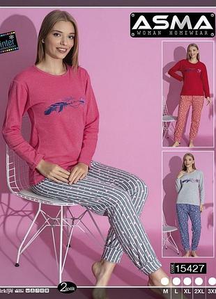 Піжама жіноча бавовна на байці, турція, штани, реглан