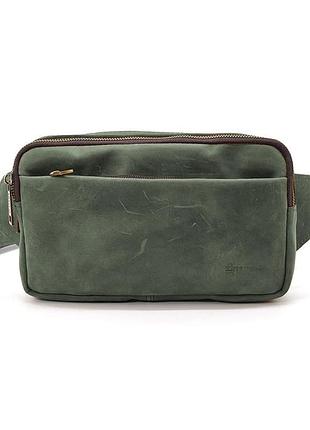 Сумка напоясная на два отделения tarwa re-0704-3md зеленая кожа