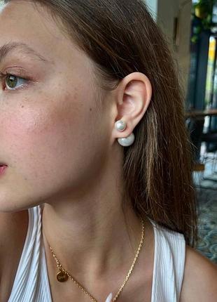 Серьги-двойные жемчужины / диор позолота 18 к, посеребрение