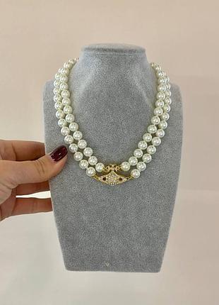 Подвеска вивьен вествуд жемчуг цирконы позолота 18 к / колье жемчужное с кулоном