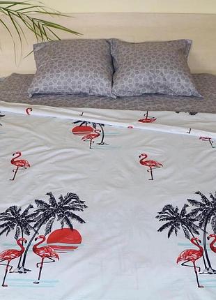 Постельное белье бязь фламинго на закате семейный