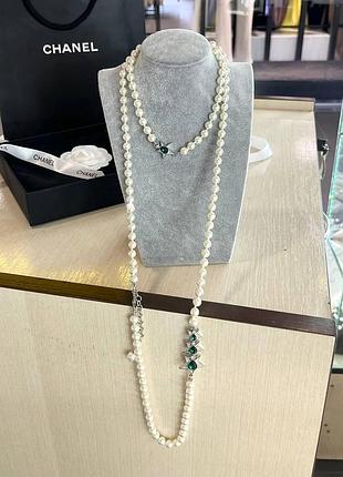 Довга підвіска з перлами з логотипом срібло та сережки-серця з логотипом