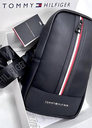 Мужская нагрудная сумка слинг спортивная тоmmy ніlfiger черная кросс боди томми хилфигер в подарочной коробке