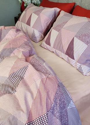 Комплект печворк рожев./пудра фланель комфорт текстиль евро на резинке