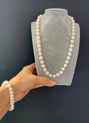 Роскошный комплект из крупного натурального жемчуга - колье и браслет на резинке