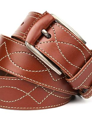 Ремень кожаный широкий с строчкой 45мм st04453 коричневый