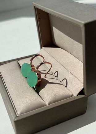 Серьги помеллато розовое золото / сережки с изумрудным кристаллом