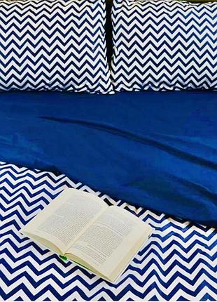 Постельное белье бязь микс синий-зигзаг двуспальный евро