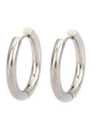 Серьги кольца, нержавеющая сталь, цвет: металл, 28 мм диаметр