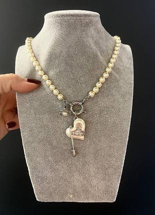 Вивьен вествуд подвеска жемчуг посеребрение / чокер жемчужный с сердцем