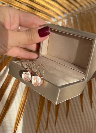 Серьги помеллато нежно розовый камень розовое золото / винтажные сережки