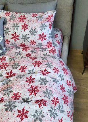 Комплект фланель сніжинка сіра комфорт текстиль двуспальный
