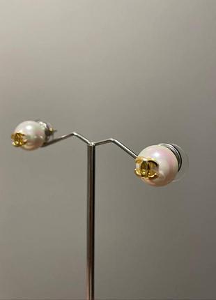 Серьги гвоздики шанель жемчуг позолота 18 к / сережки пусеты жемчуг
