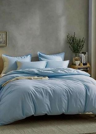Комплект постільної білизни двоспальний теплий байковий фланель однотонний суперлюкс блакитний