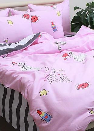 Постельное белье сатин евро размер нежное розовое с компаньоном сатин люкс s416 полуторный