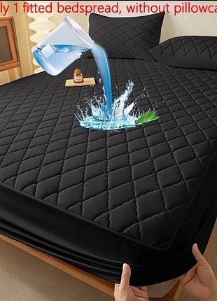 Простынь чехол на матрас, стеганая, водостойкий чёрный 160 х 200 х 30 см