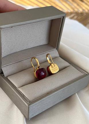 Сережки помелато позолота 18 к/сережки з гранатовим каменем