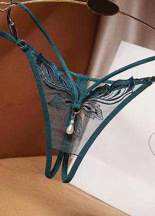 Трусики с доступом и бусинкой универсальный зеленый