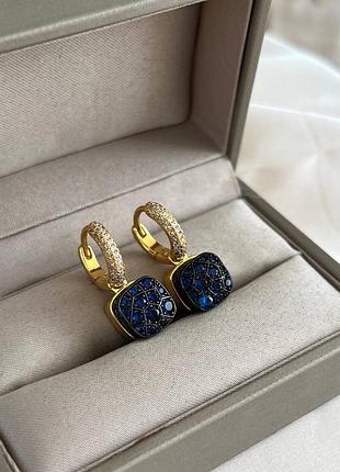 Серьги помеллато цирконы позолота 18 к / сережки винтажные