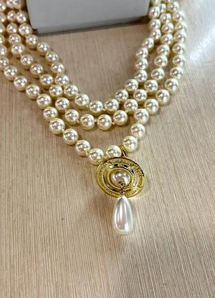 Вивьен вествуд подвеска жемчуг позолота / многоярусная жемчужная подвеска