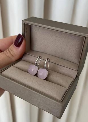 Серьги помеллато посеребрение / сережки с нежным розовым кристаллом