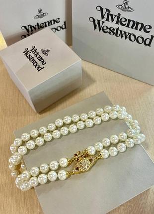 Підвіска вів'єн вествуд перли циркони позолота 18 к/чокер перлинний