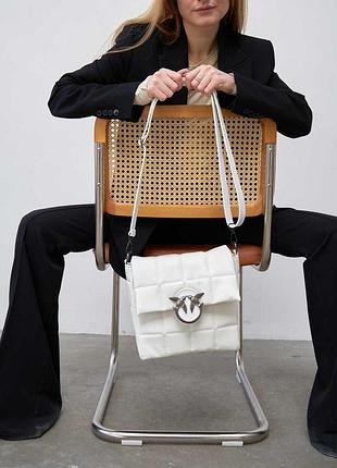 Женская сумка пинко кросс боди мягкая с птичками, сумочка кроссбод белый