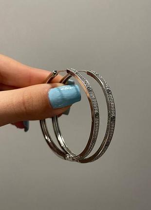 Серьги кольца цирконы посеребрение /сережки кольцами