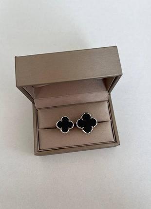 Кольцо van cleef посеребрение / клевер кольцо двойное черная эмаль