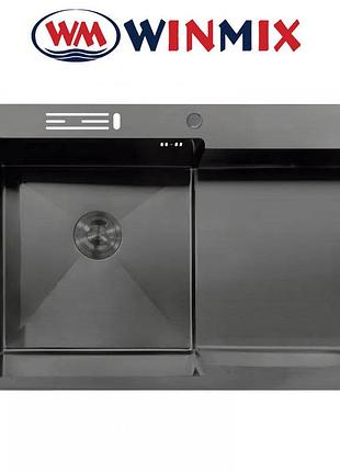Кухонная мойка winmix mh7849l-hk nano-black "глубокое крыло" с подставкой под ножи из нержавеющей стали